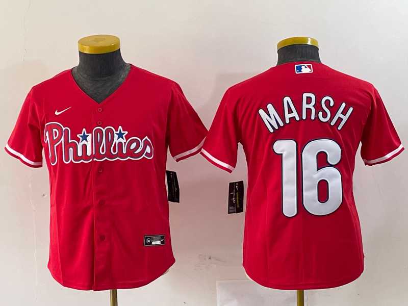 Youth Philadelphia Phillies #16 Brandon Marsh Red Stitched Cool Base Jersey->mlb youth jerseys->MLB Jersey